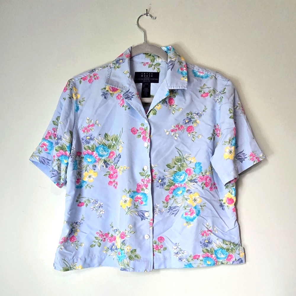 Vintage Crazy Horse Blue Button Down Shirt Collar